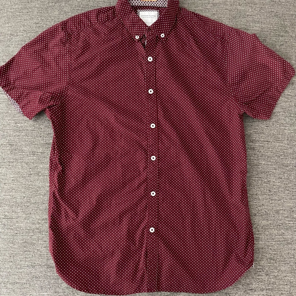 Denim & Flower Maroon Polka Dot Shirt